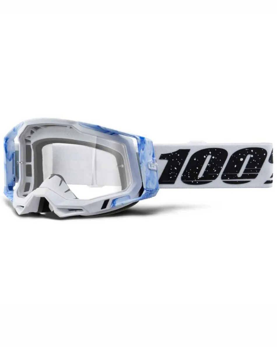 MASCHERA MOTOCROSS 100% RACECRAFT 2 BIANCA E AZZURRA LOGO NERO