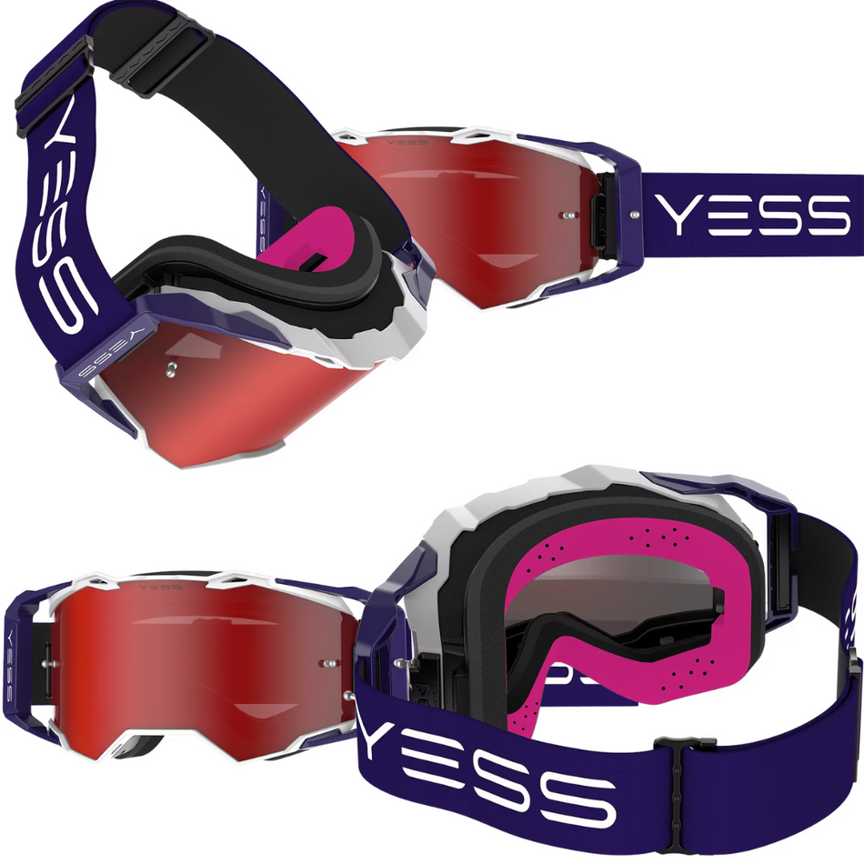 MASCHERA MOTO RUBY BLUE YESS BRAND BLU E BIANCO LENTE ROSSA