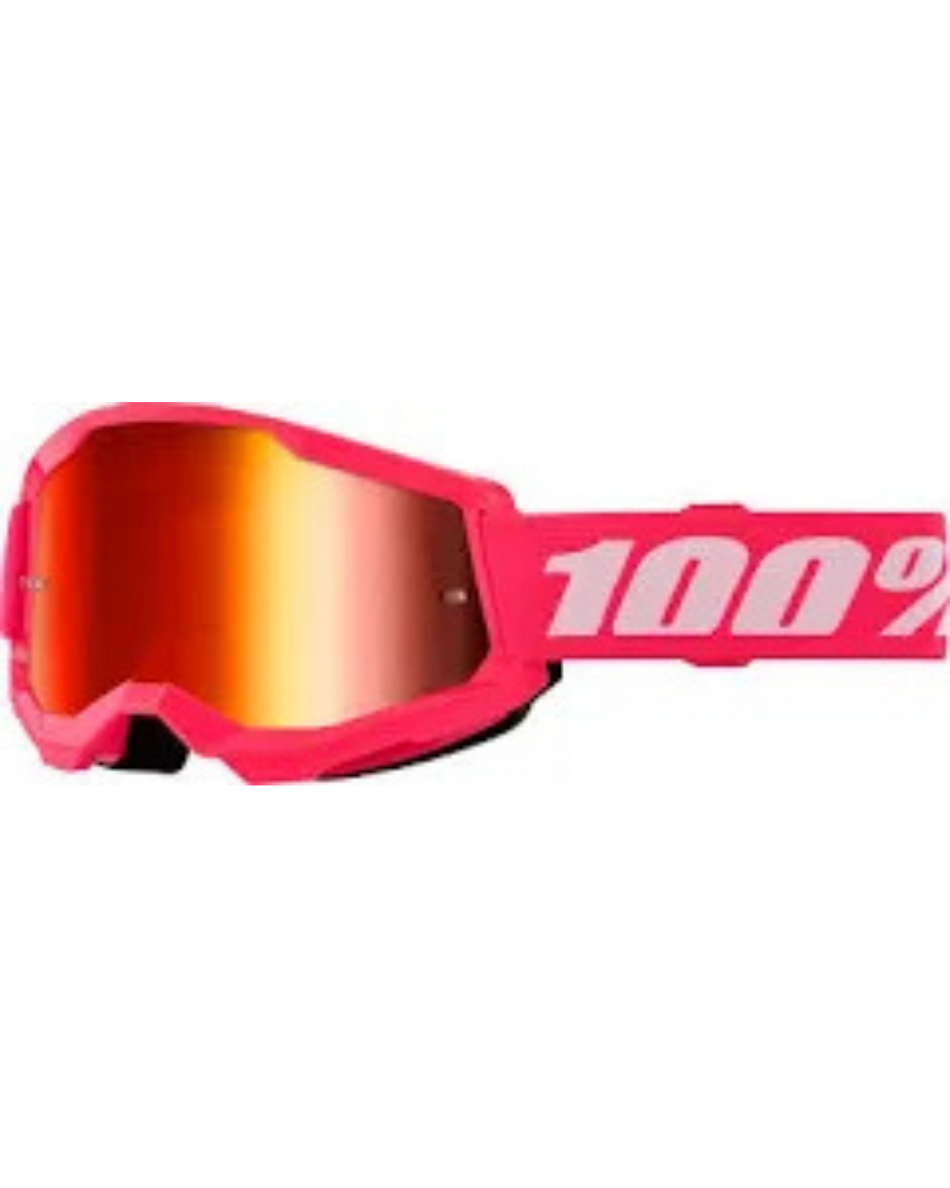 MASCHERA MOTOCROSS 100% STRATA 2 ROSA FLUO FUCSIA LENTE SPECCHIATA