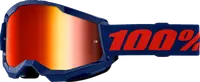 MASCHERA MOTO MOTOCROSS BLU LENTE SPECCHIATA ROSSA 100% STRATA 2