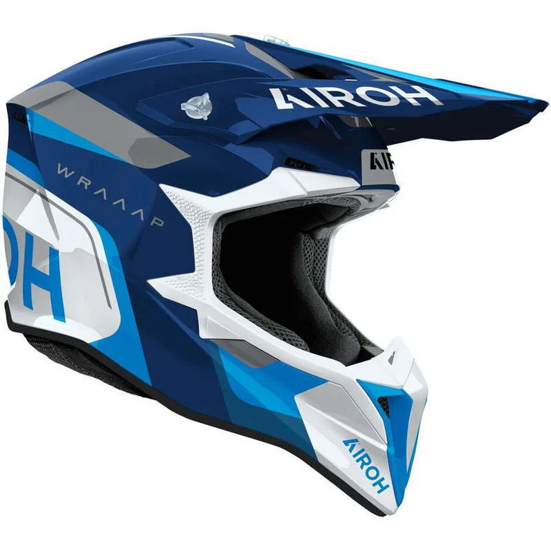 CASCO AIROH 2026 CONQUER BLU GLOSS WRAAAP BLU AZZURRO BIANCO