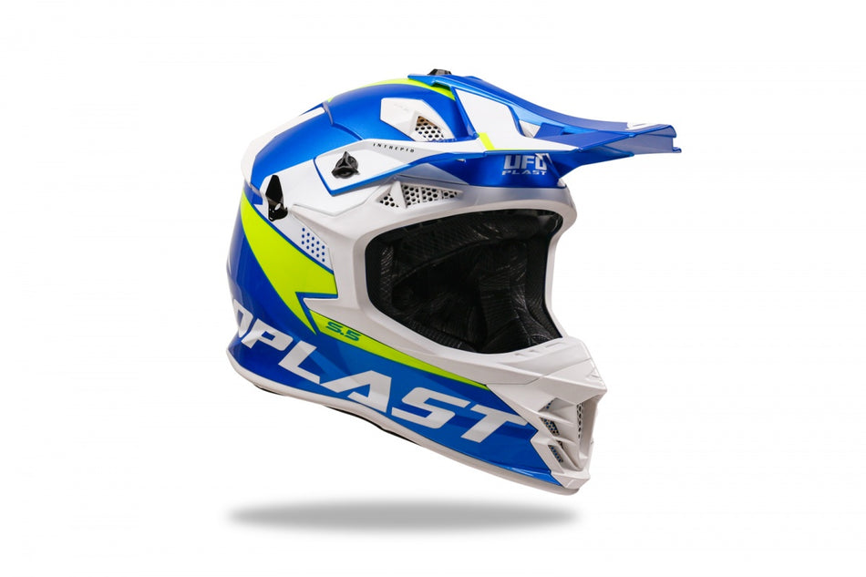 CASCO MOTOCROSS MOTO UFO INTREPID BIANCO BLU AZZURRO GIALLO FLUO