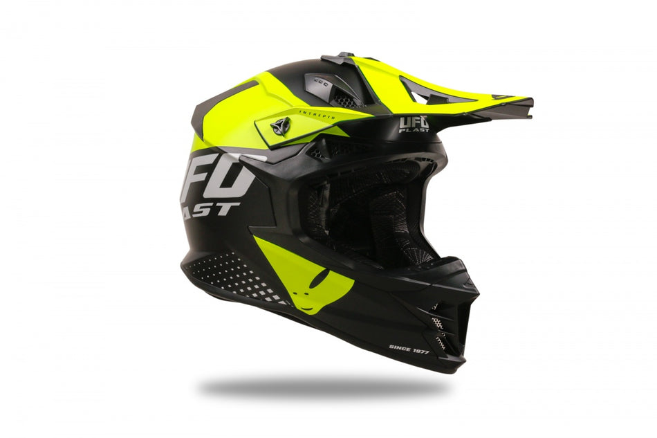 CASCO MOTOCROSS MOTO UFO INTREPID NERO GIALLO FLUO BIANCO