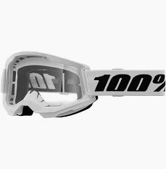 MASCHERA MOTOCROSS 100% BIANCA STRATA 2 LENTE TRASPARENTE