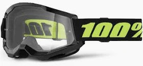 MASCHERA CROSS 100% STRATA 2 NERA LENTE TRASPARENTE LOGO GIALLO FLUO