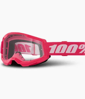 MASCHERA MOTOCROSS 100% STRATA 2 ROSA FLUO FUCSIA LENTE TRASPARENTE