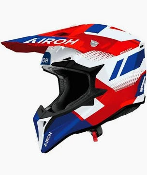 CASCO AIROH WRAAP MOTOCROSS CROSS BIANCO ROSSO BLU