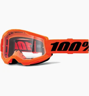 MASCHERA MOTOCROSS 100% STRATA 2 ARANCIONE LENTE TRASPARENTE